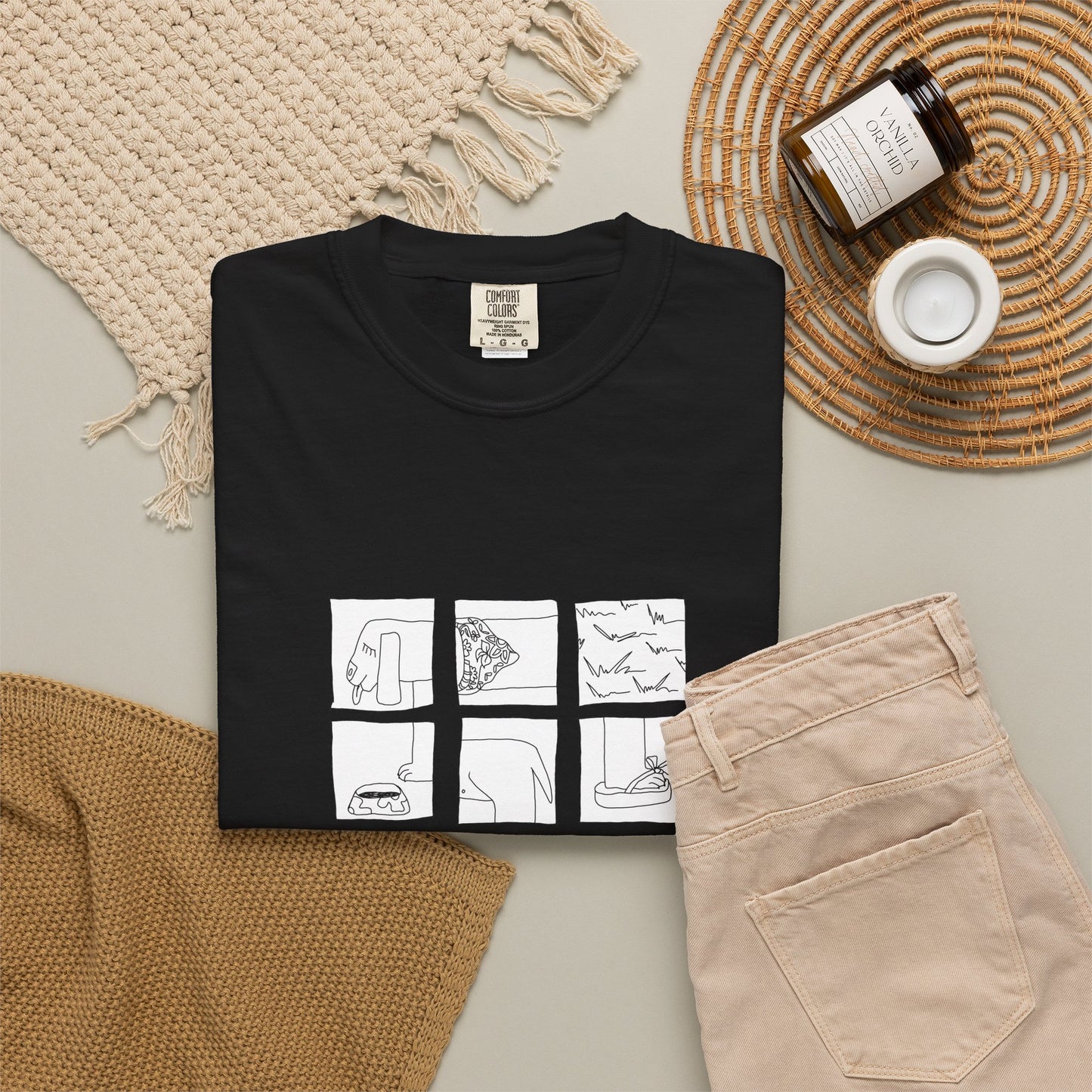 Comic Dog Panel T-Shirt — Line Art Summer puzzle by artist Marie Frederique