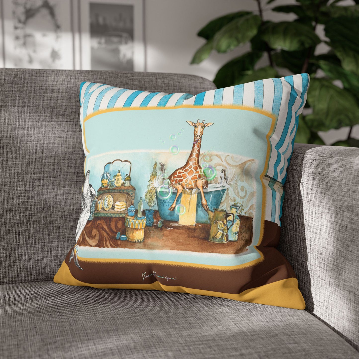 Giraffe Faux Suede Square Pillow cover only — Nursery Animal Decorative Pillow cover by artist Marie Frederique