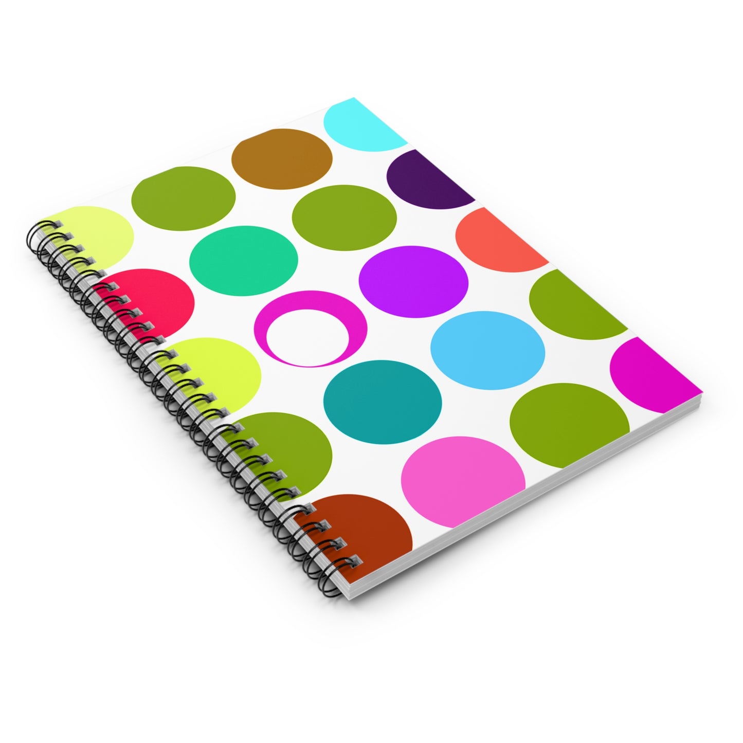 Patches, multicolored circles Spiral Notebook - Ruled Line by artist Marie Frederique