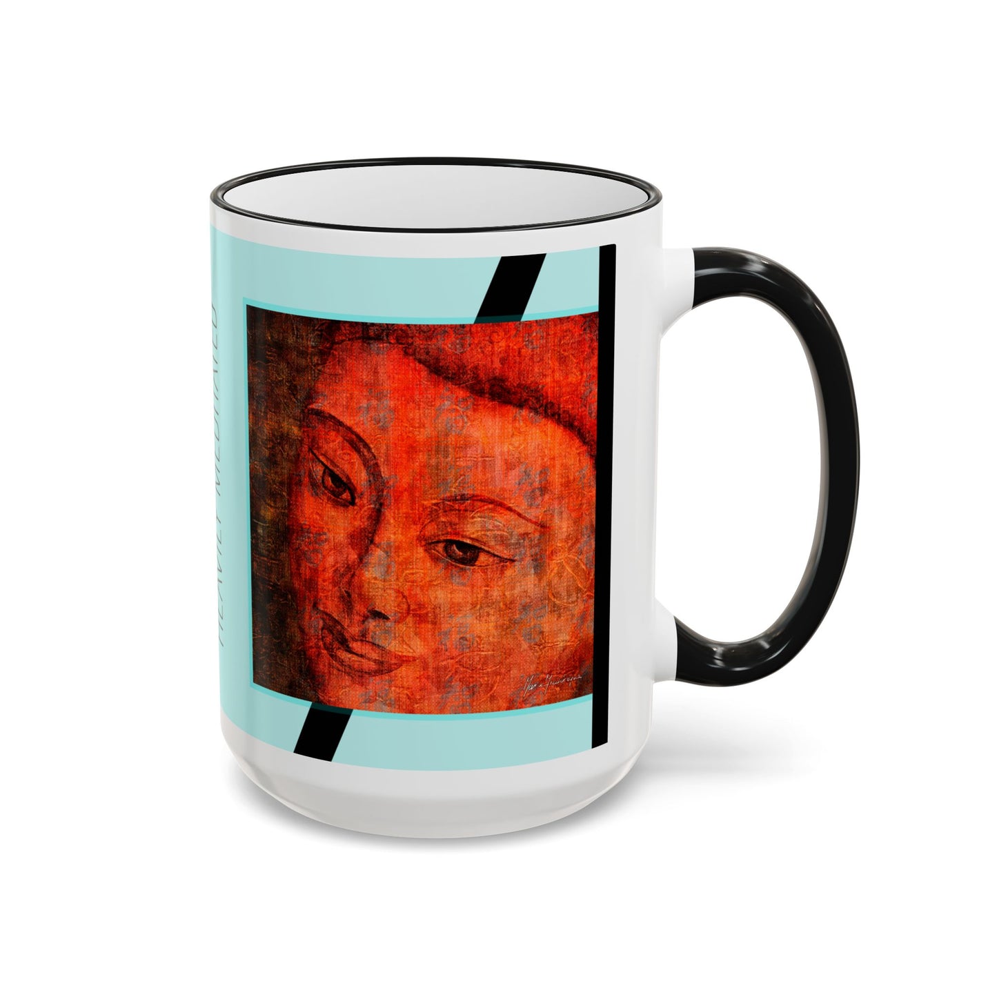 Heavily Meditated Ceramic Accent Mug — Buddha Art Coffee Cup (11oz/15oz) by artist Marie Frederique