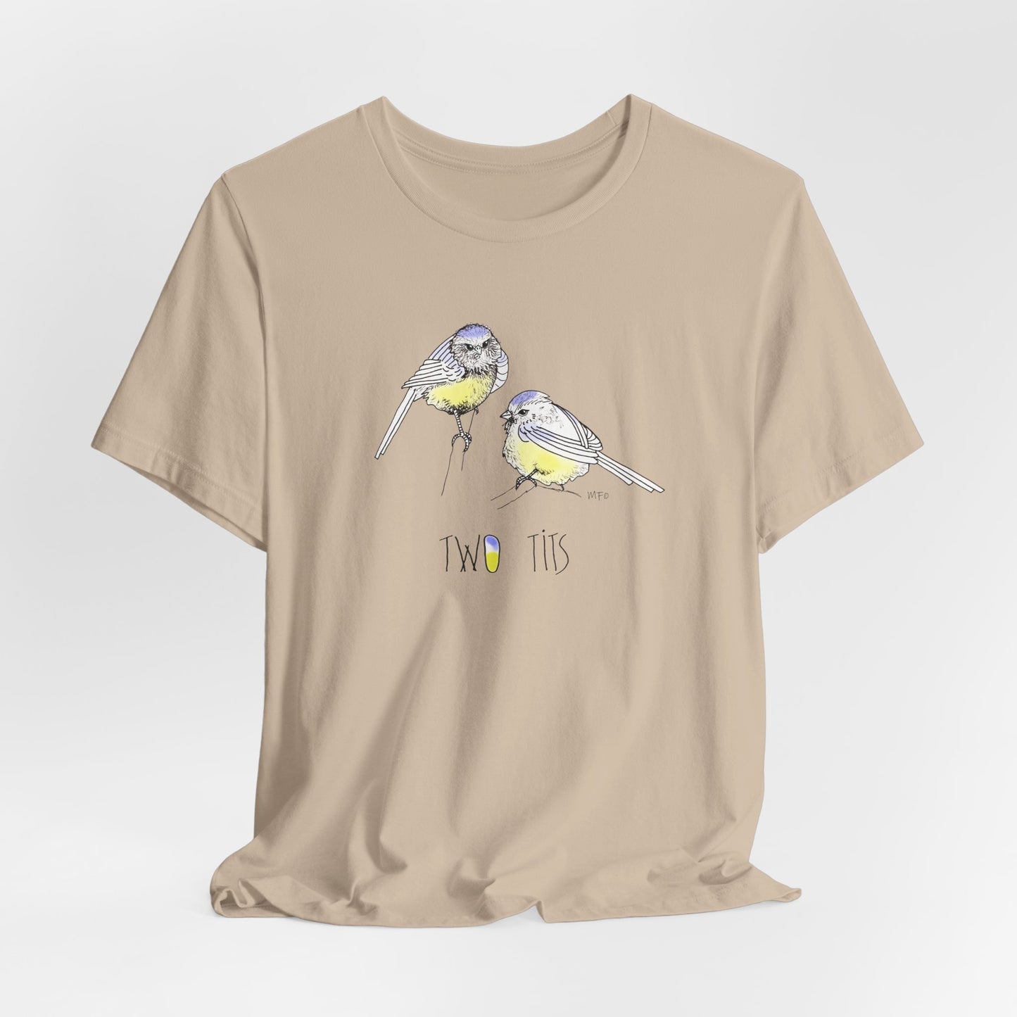 Cute Bird Graphic Tee - "Two Tits" Unisex Jersey Short Sleeve Shirt by artist Marie Frederique