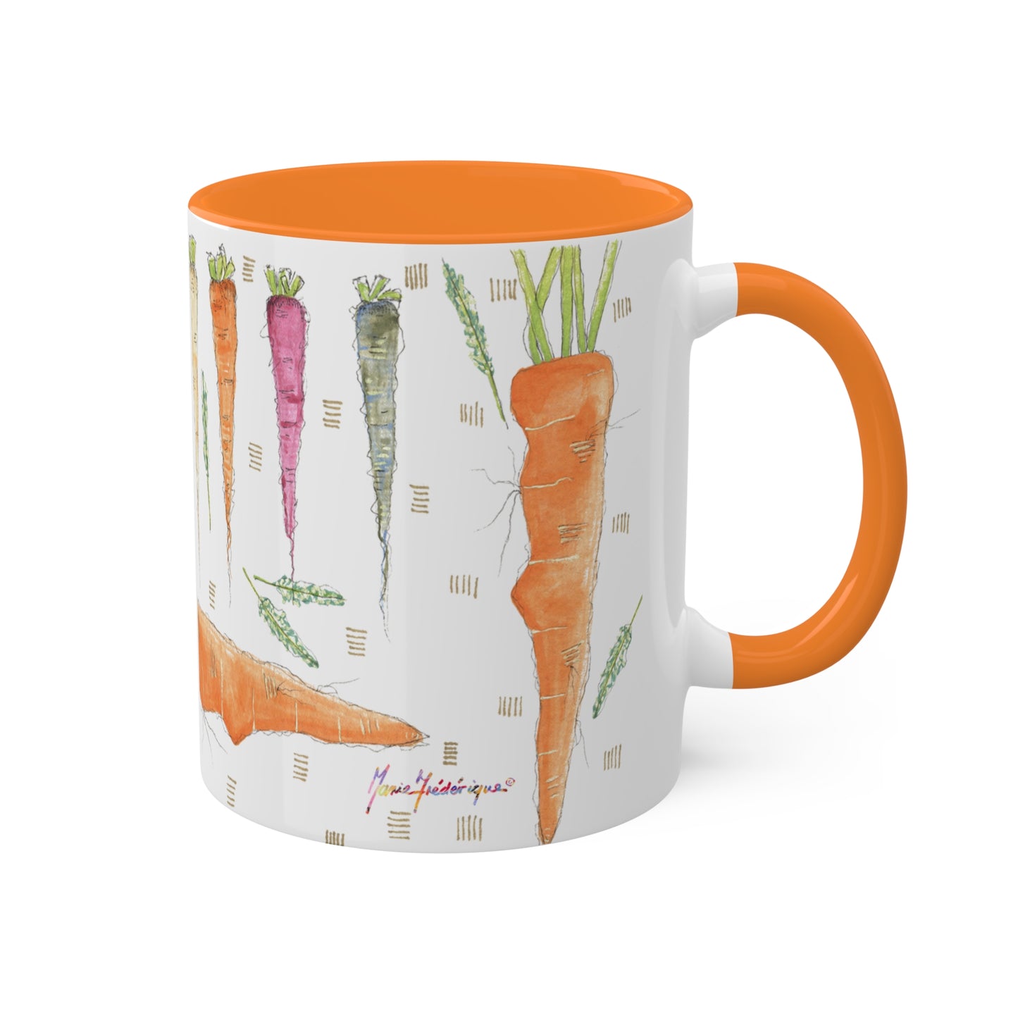 Rainbow Carrot - Colorful Mugs, 11oz in 5 colors by Artist Marie Frederique