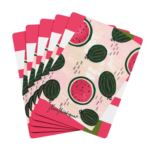 Summer fun, Playful Watermelon Poker Playing Cards - Fun Card Game Accessory by artist Marie Frederique