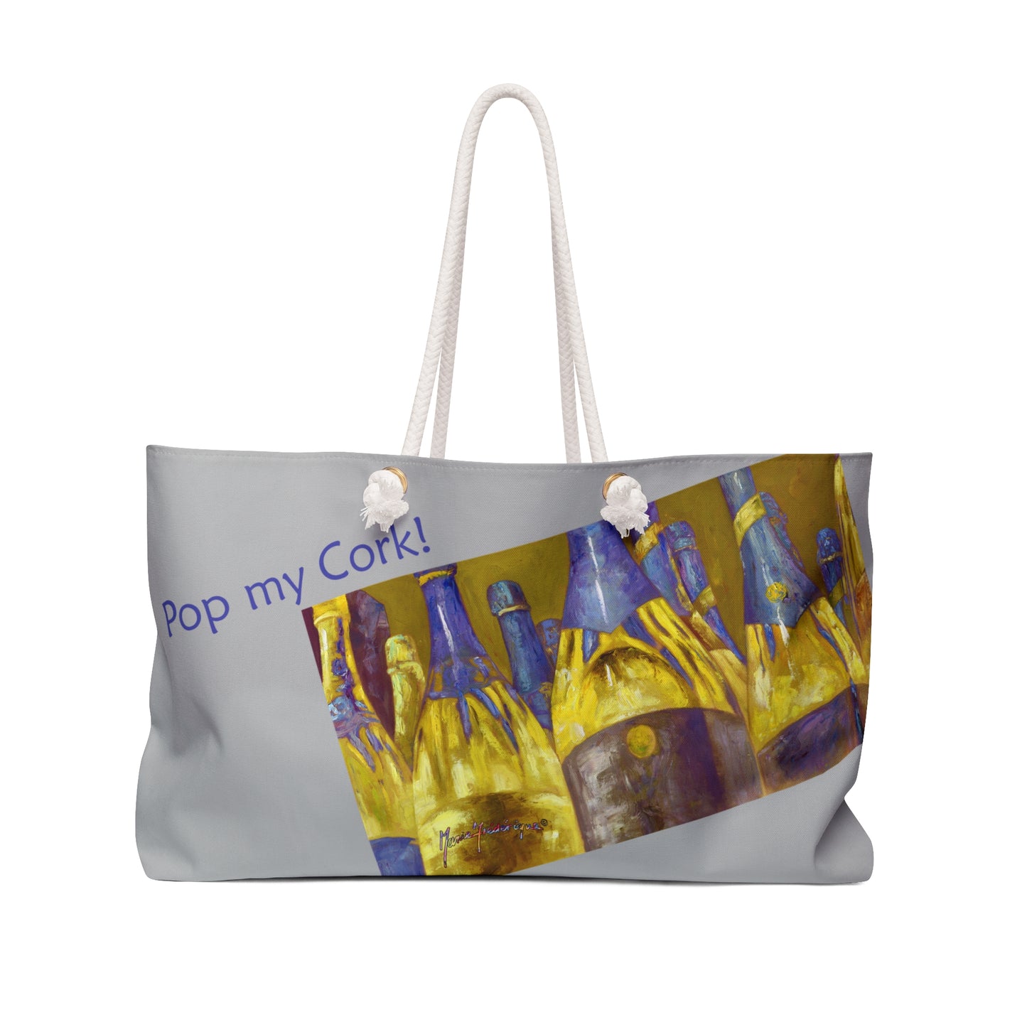 Celebration, Pop my Cork! light grey Weekender Bag by artist Marie Frederique