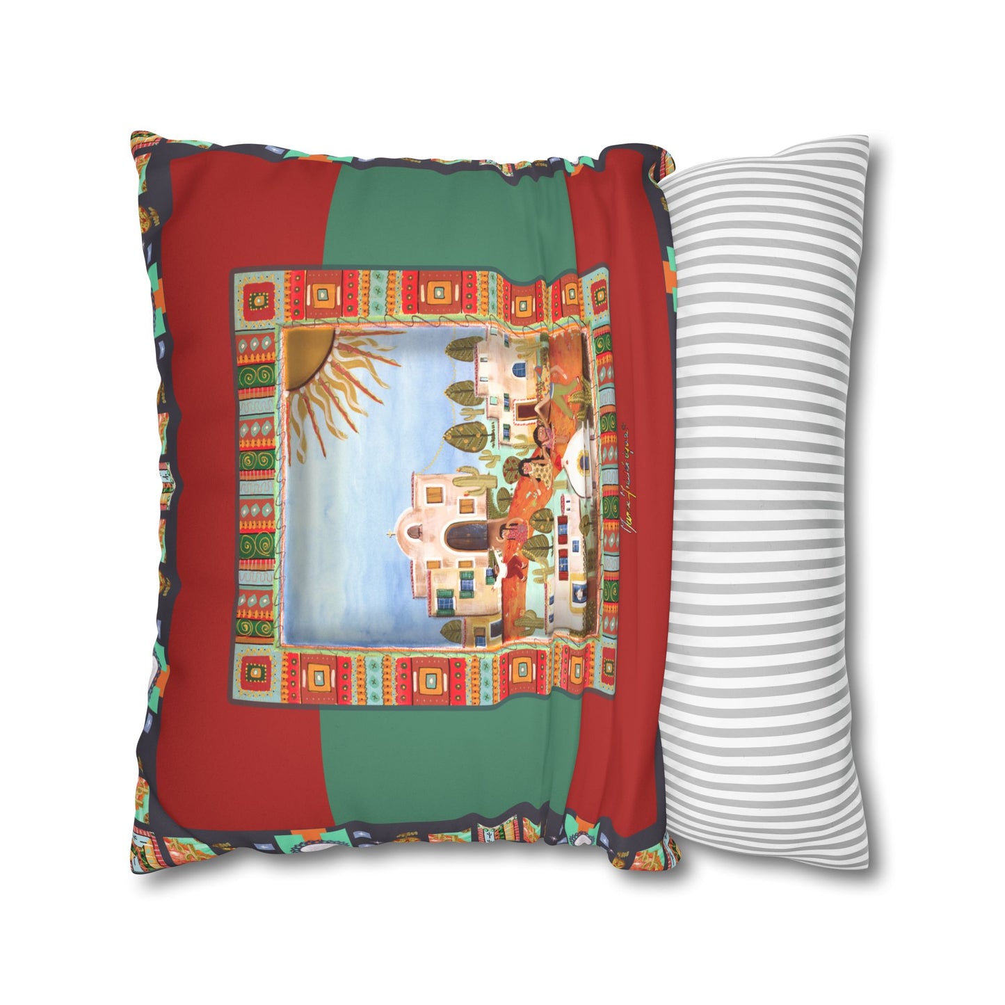 Fiesta Village, Art Decorative Throw Pillow Cover by artist Marie Frederique