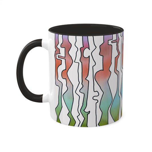 Abstract Art print in pastel colors, "Line Dancing" mug in 6 color options, Black, Red, Yellow, Light green, Light Blue and Pink. 11oz By Artist Marie Frederique