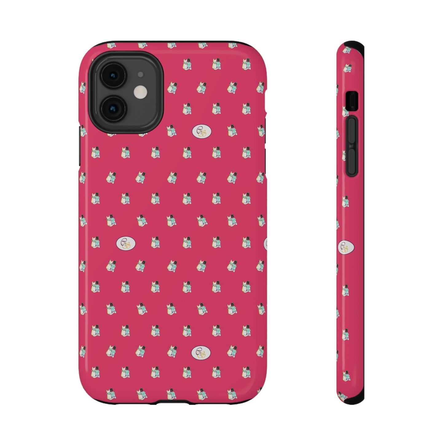 CTS Pink - repeat pattern boy and dog, Impact-Resistant Phone Cases by artist Marie Frederique