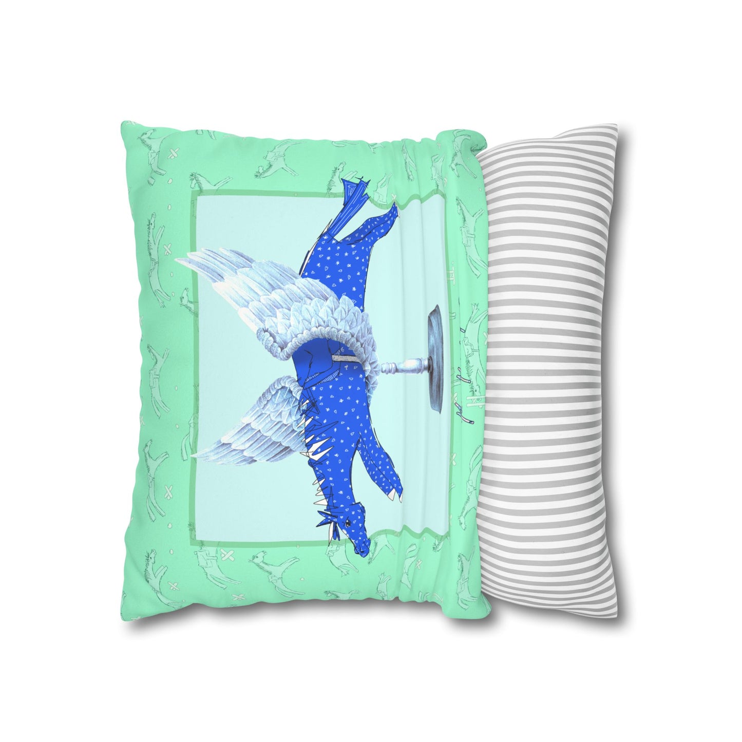 Winged Blue Horse Faux Suede Pillowcase — Decorative Square Throw Pillow Cover by artist Marie Frederique