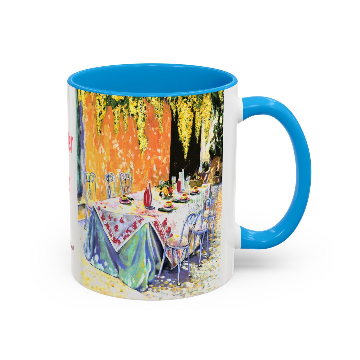 Summer Vibes, Summer pation lunch table - Colorful Mug by artist Marie Frederique