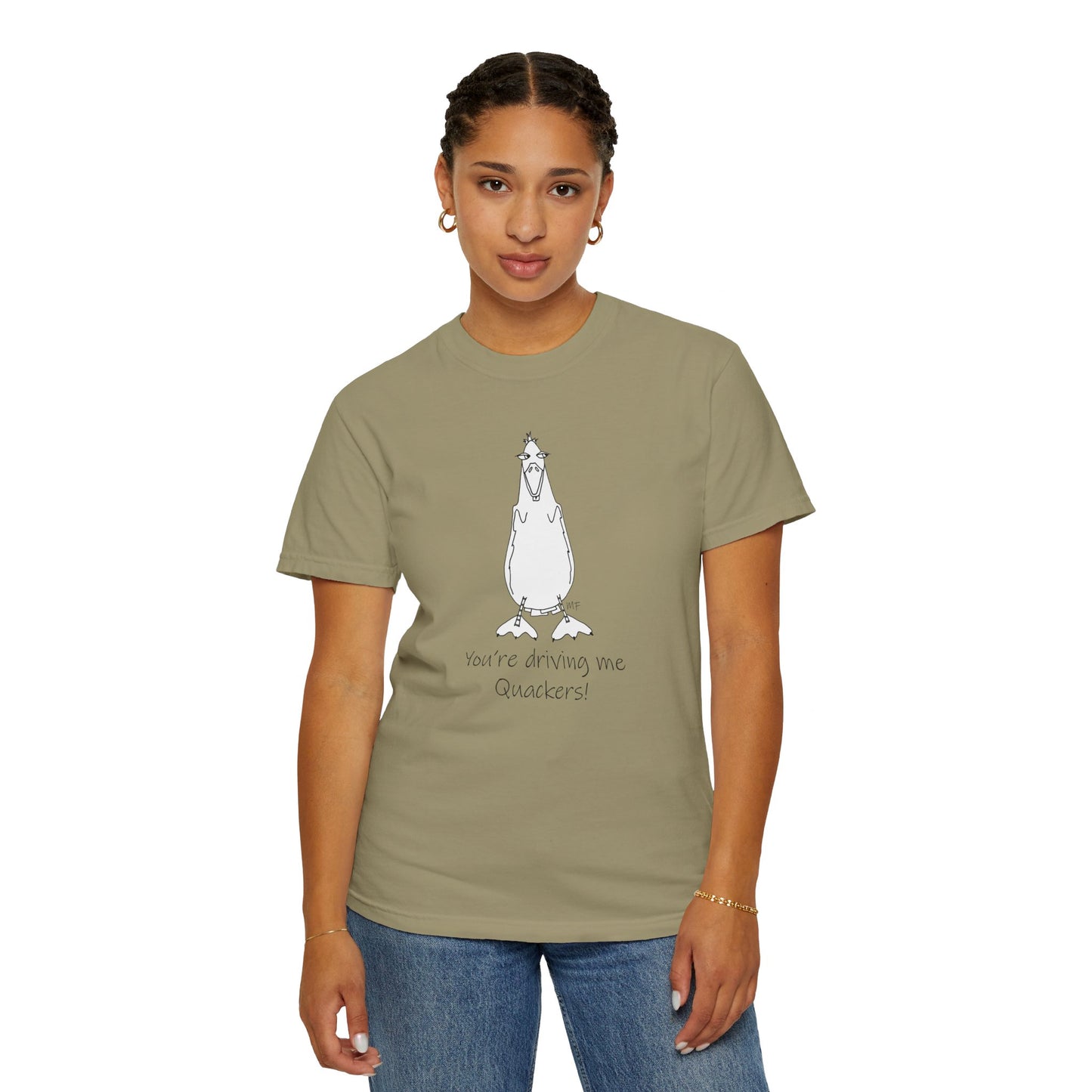 Duck lovers - You're Driving me Quackers! whimsical duck - Unisex Garment-Dyed T-shirt by artist Marie Frederique (S - 4XL)