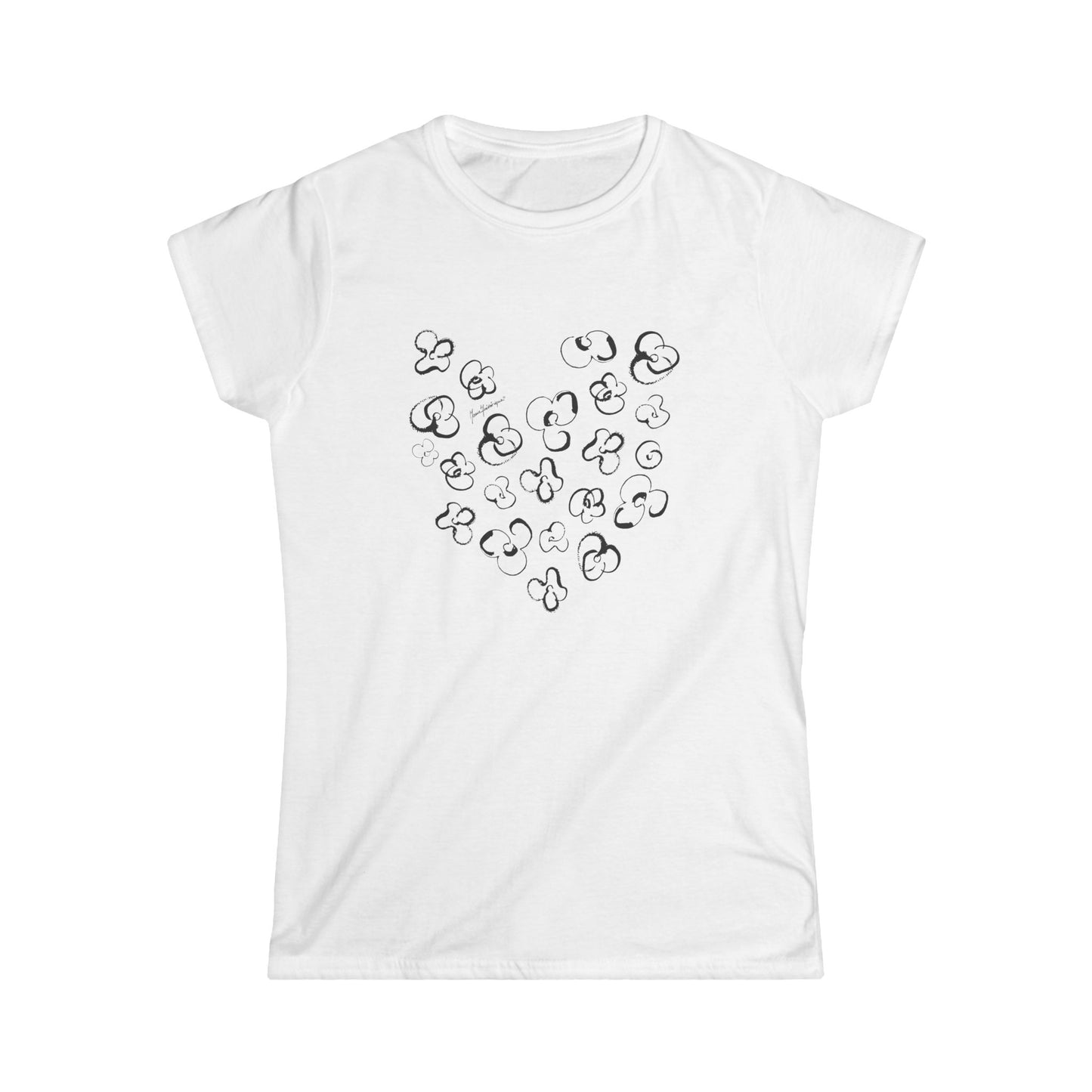 Black Floral Doodle Brush Pattern - Womans Tee by artist Marie Frederique