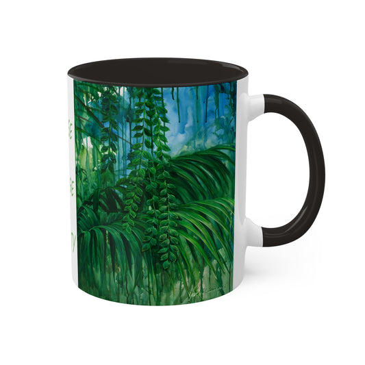 Planet Earth - Jungle Mug "I choose to change my reality" in 5 colors, Red, Black, Yellow, Light Green and Cambridge Blue, 11oz By Artist Marie Frederique