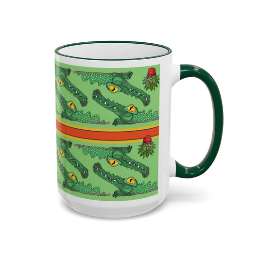 Funny Alligator Pattern Mug — Green Crocodile Design (11oz/15oz) by artist Marie Frederique