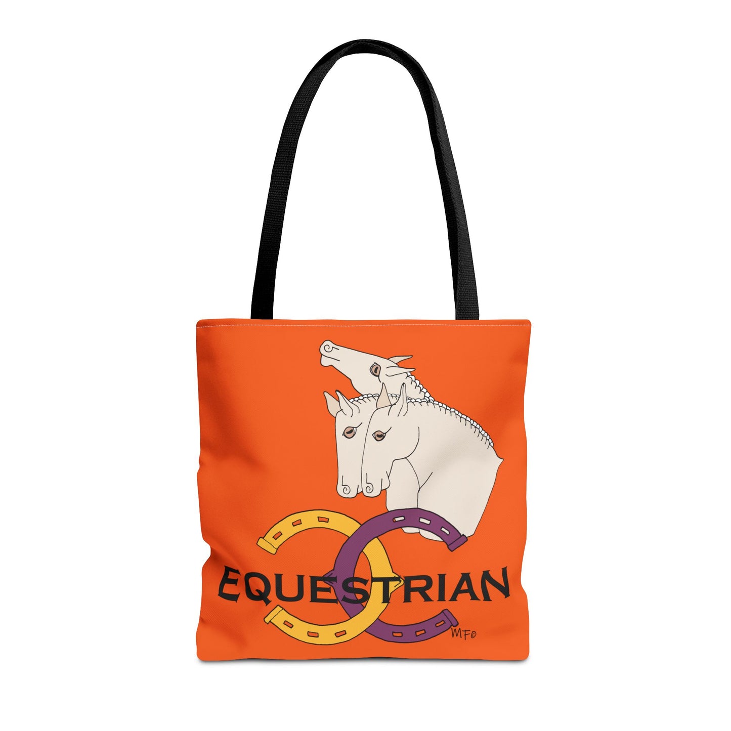 EQUESTRIAN CTS, Orange Tote Bag in 3 sizes and black or beige handles by artist Marie Frederique