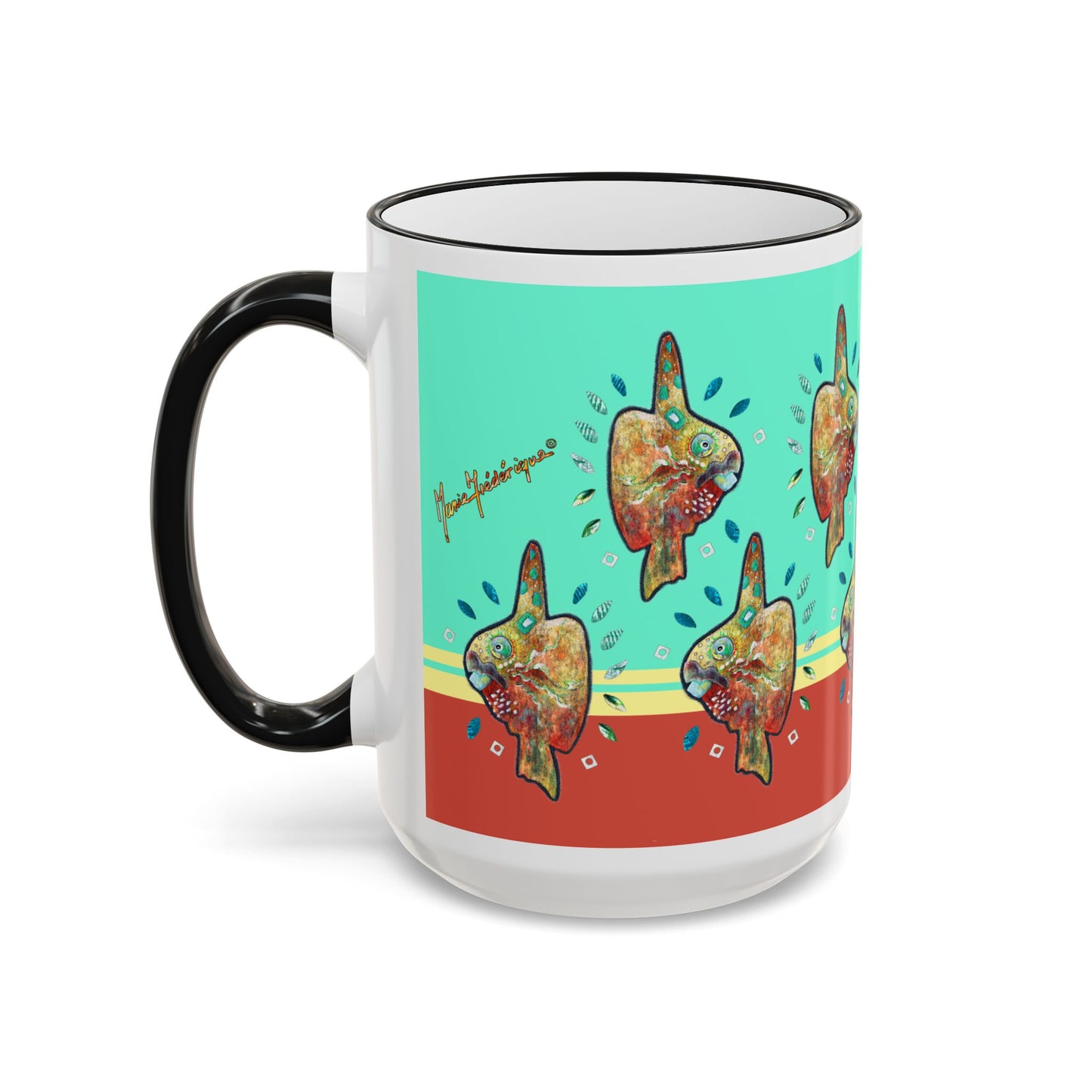 Sunfish Pattern Accent Rim Mug (11oz & 15oz) by artist Marie Frederique