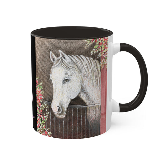 CTS Equestrian Mug - Caly, Colorful Mug in 5 colors, Black, Red, Light green, Light blue and Pink. 11oz By Artist Marie Frederique