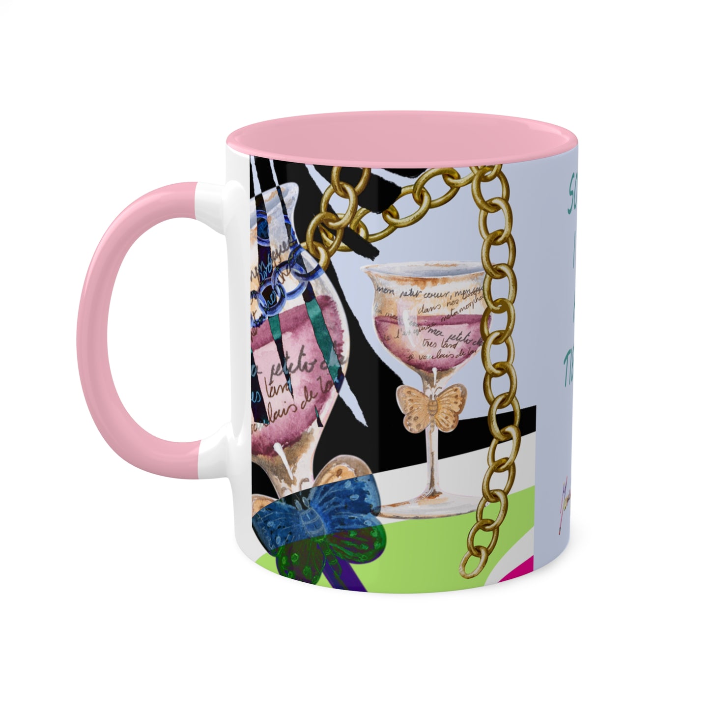 Haute Couture Colorful Mug in 4 color options of Black, Light Green, Light Blue and Pink 11oz By Artist Marie Frederique