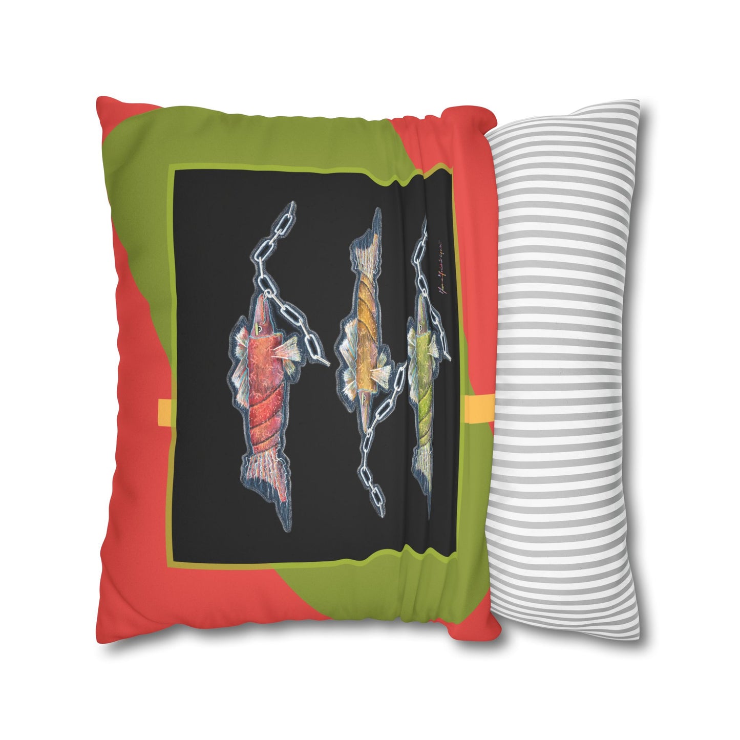 Trio Snout fish Faux Suede Pillowcase — Colorful Nautical Chain Fish by artist Marie Frederique