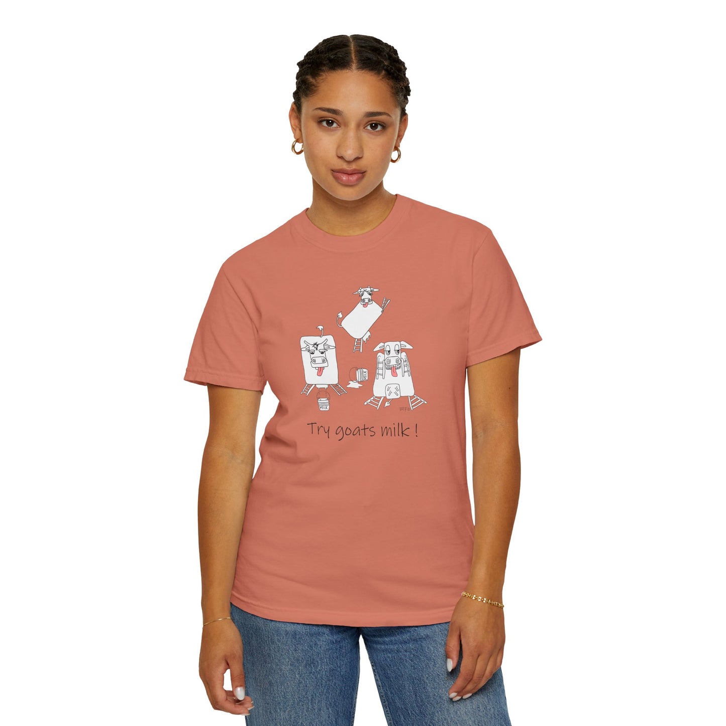 Goat milk lovers, Ranch Cow T-Shirt by artist Marie Frederique