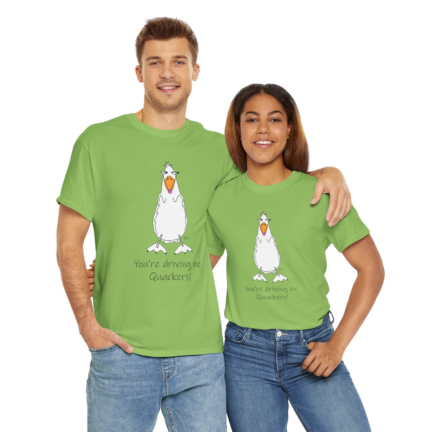 Duck lovers - You're Driving me Quackers! whimsical duck - Unisex Heavy Cotton Tee by artist Marie Frederique