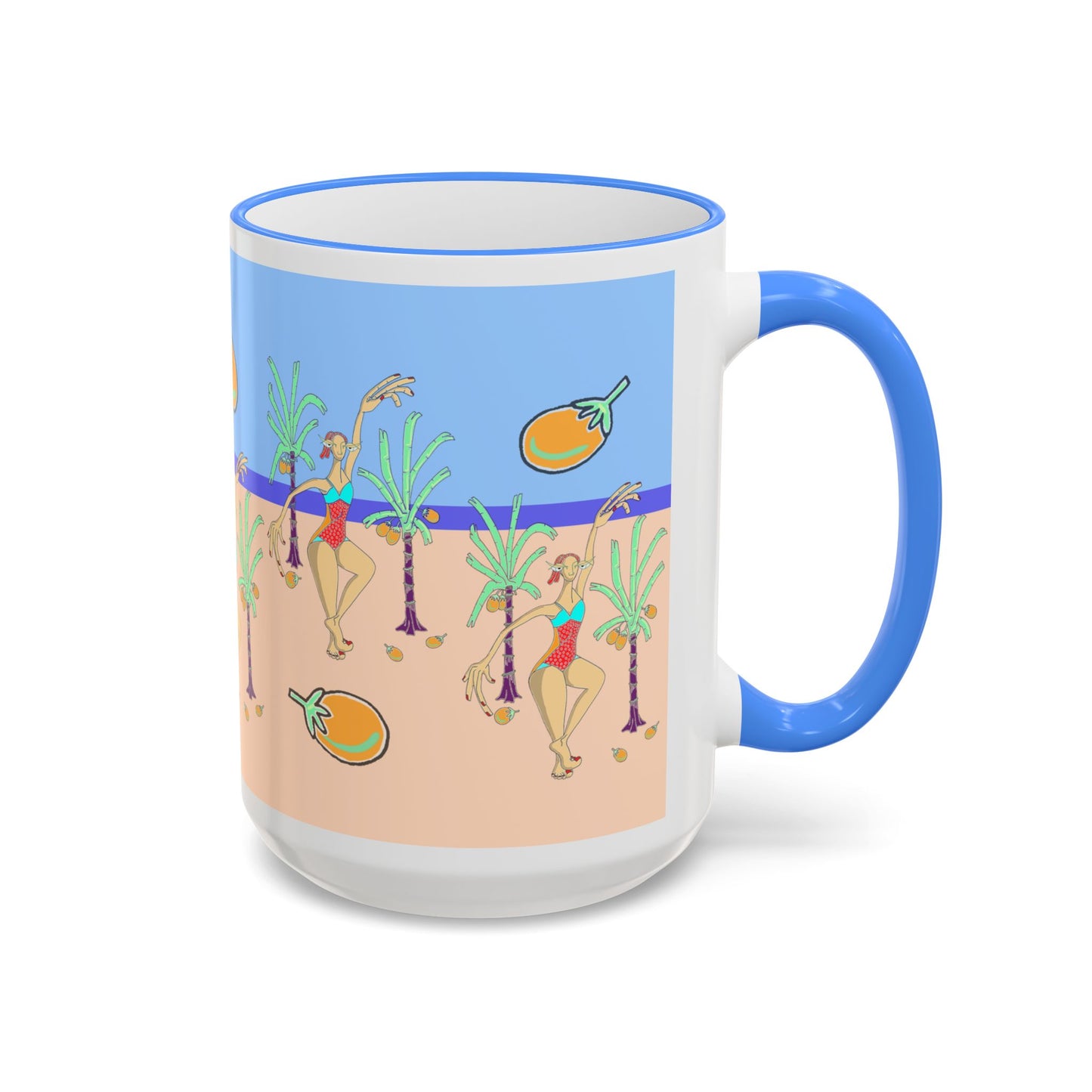 Tropical Beach Pattern Accent Rim Mug (11oz/15oz) by artist Marie Frederique