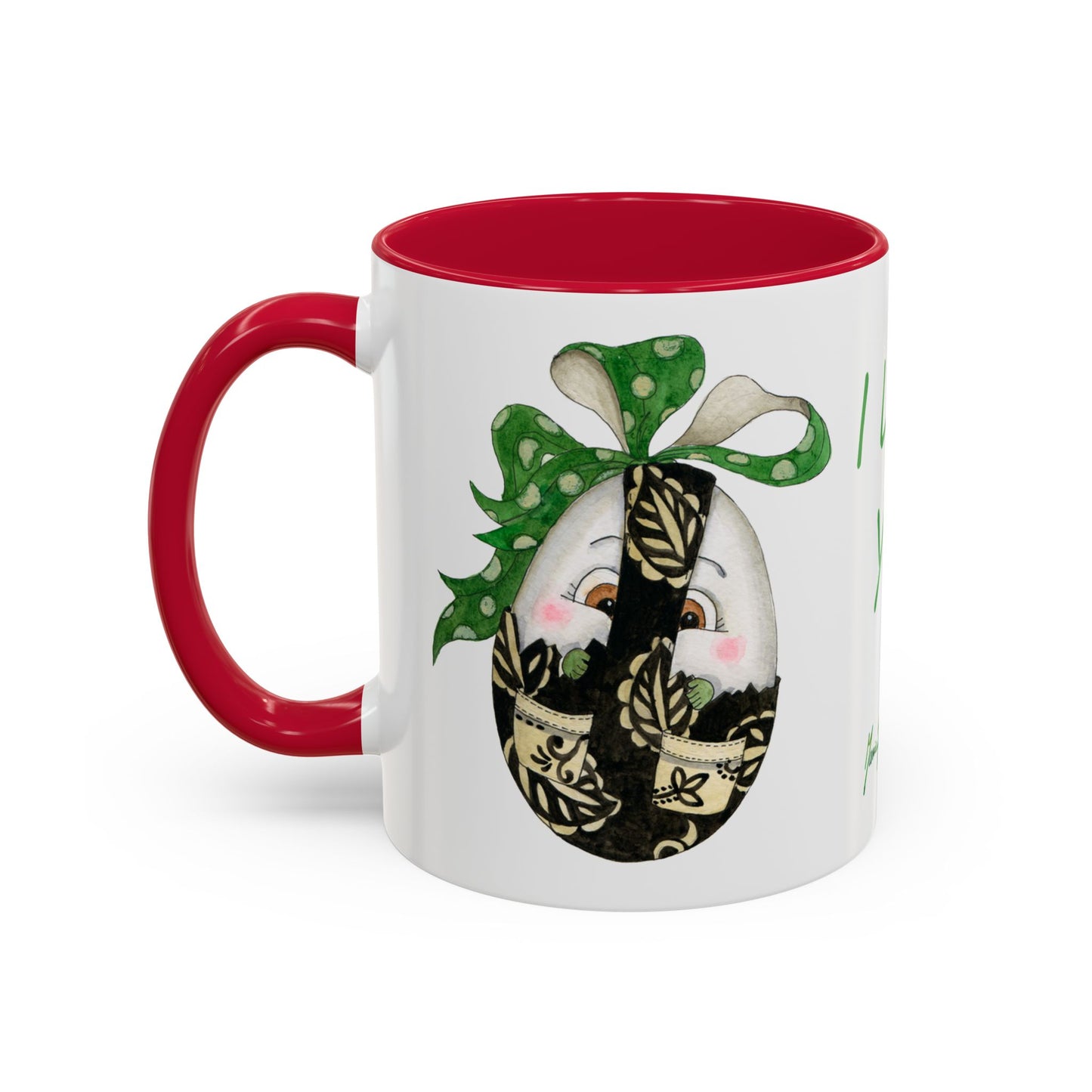 Whimsical Mugs with I Love You Egg Design - Valentine's Day/Easter Gift by artist Marie Frederique