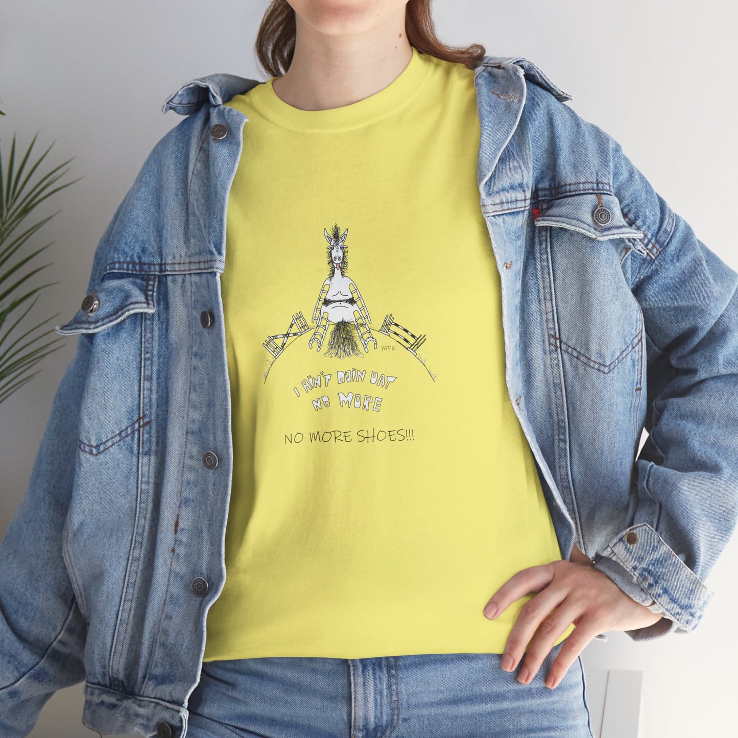 Horseshoeing humor, Unisex Heavy Cotton Tee - 'No More Shoes!' Graphic Tee with American Flag, Danny Arrand