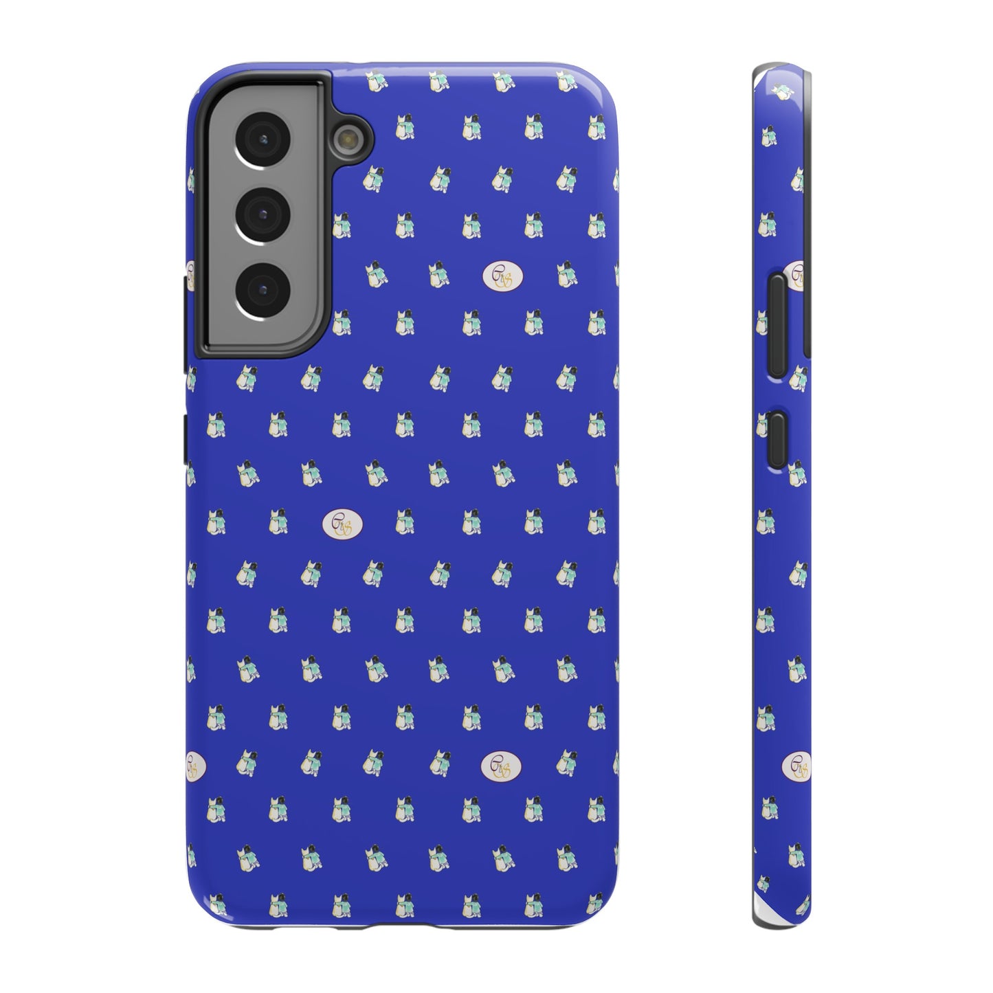 CTS Blue - repeat pattern boy and dog, Impact-Resistant Phone Cases by artist Marie Frederique