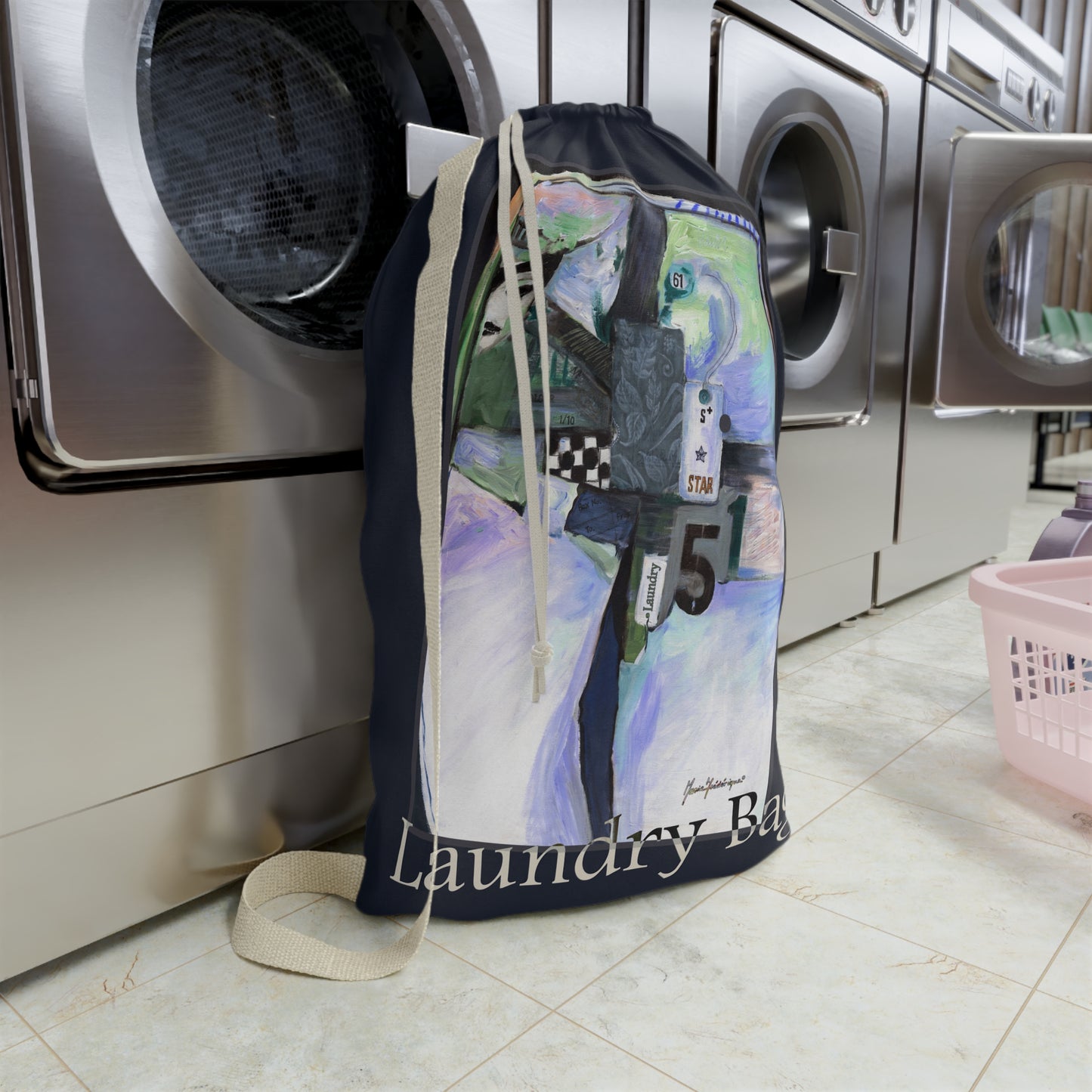 Abstract Art Canvas Laundry Bag — Drawstring Laundry Sack by artist Marie Frederique