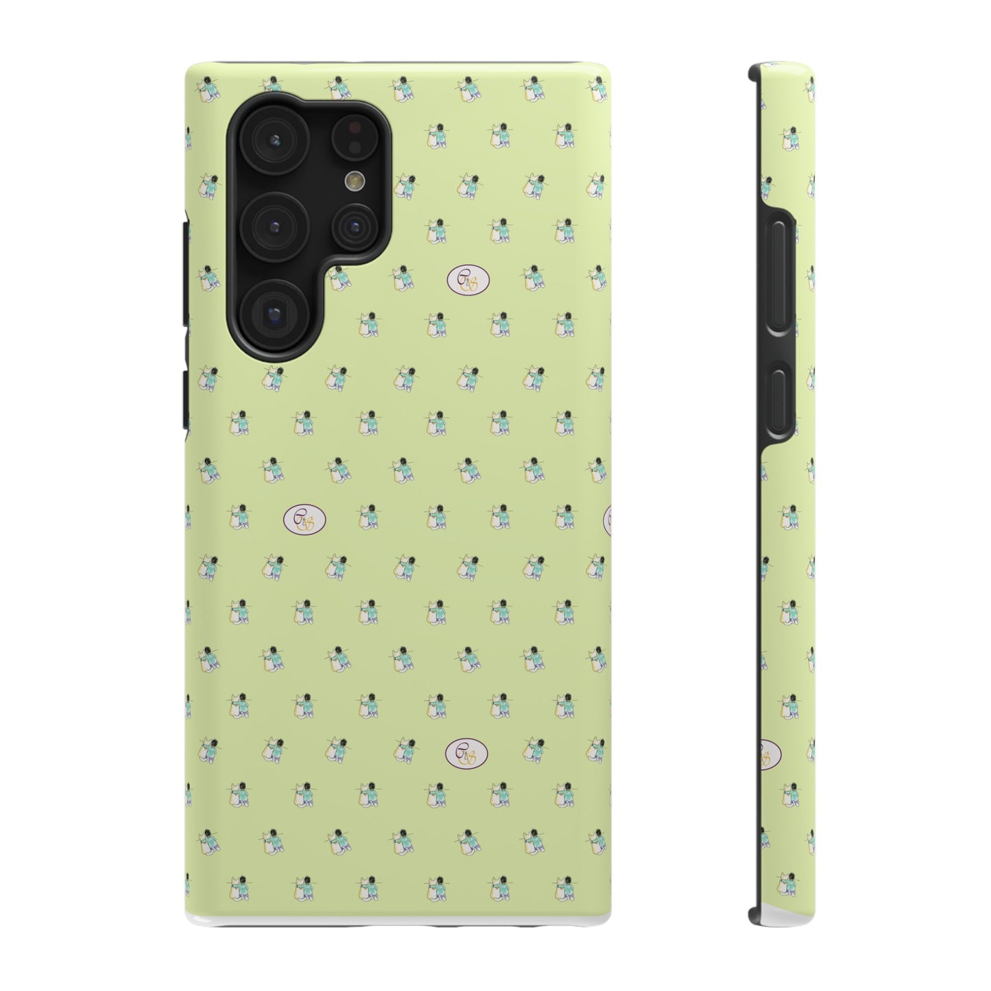 CTS Light Green - repeat pattern boy and dog, Impact-Resistant Phone Cases by artist Marie Frederique