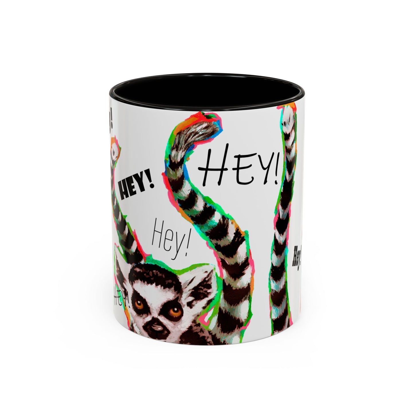 Lemurs from Madagascar scrambling to say "Hey!" - Colorful Mug by Artist Marie Frederique