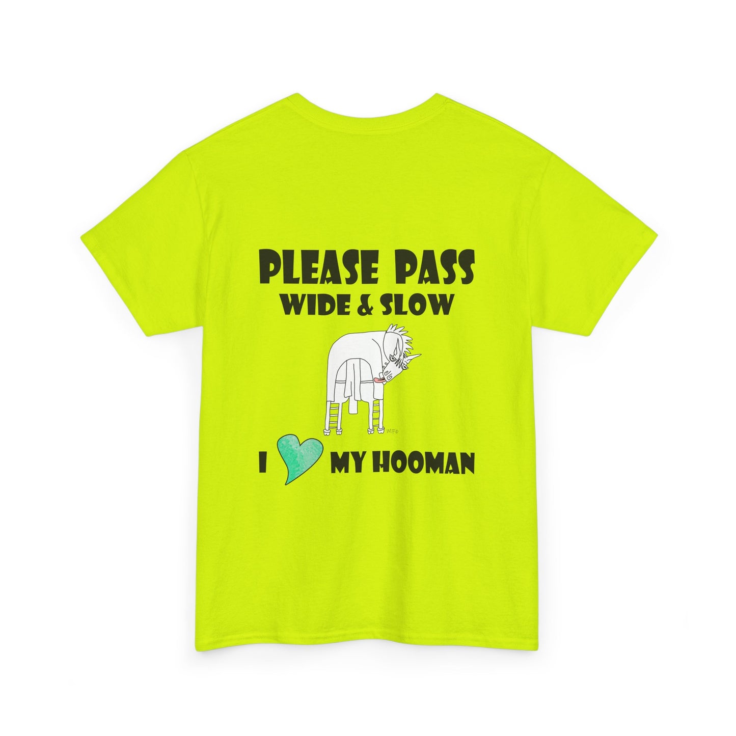 Equestrian safety awareness top - Please Pass Wide & Slow, I ❤️ My Hooman by artist Marie Frederique