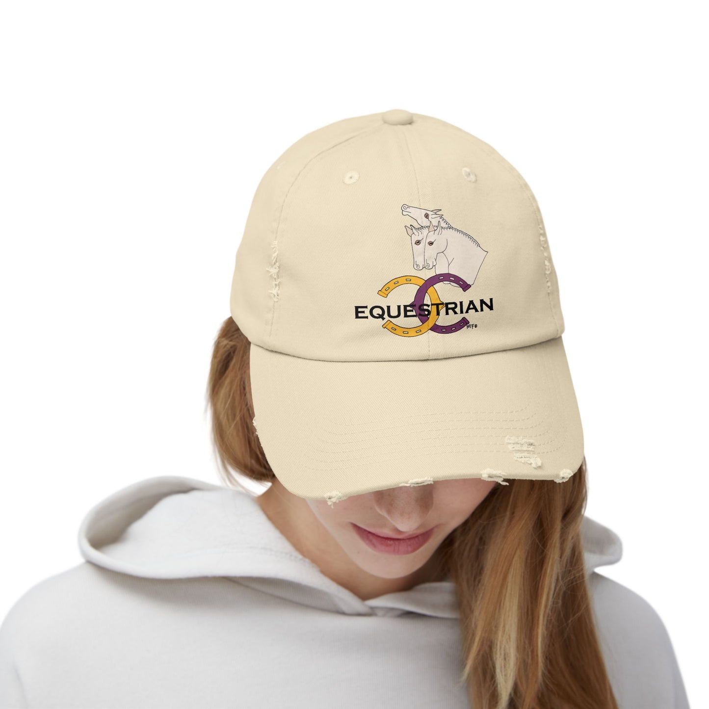 EQUESTRIAN CTS, Unisex Distressed Cap in 3 colors by artist Marie Frederique