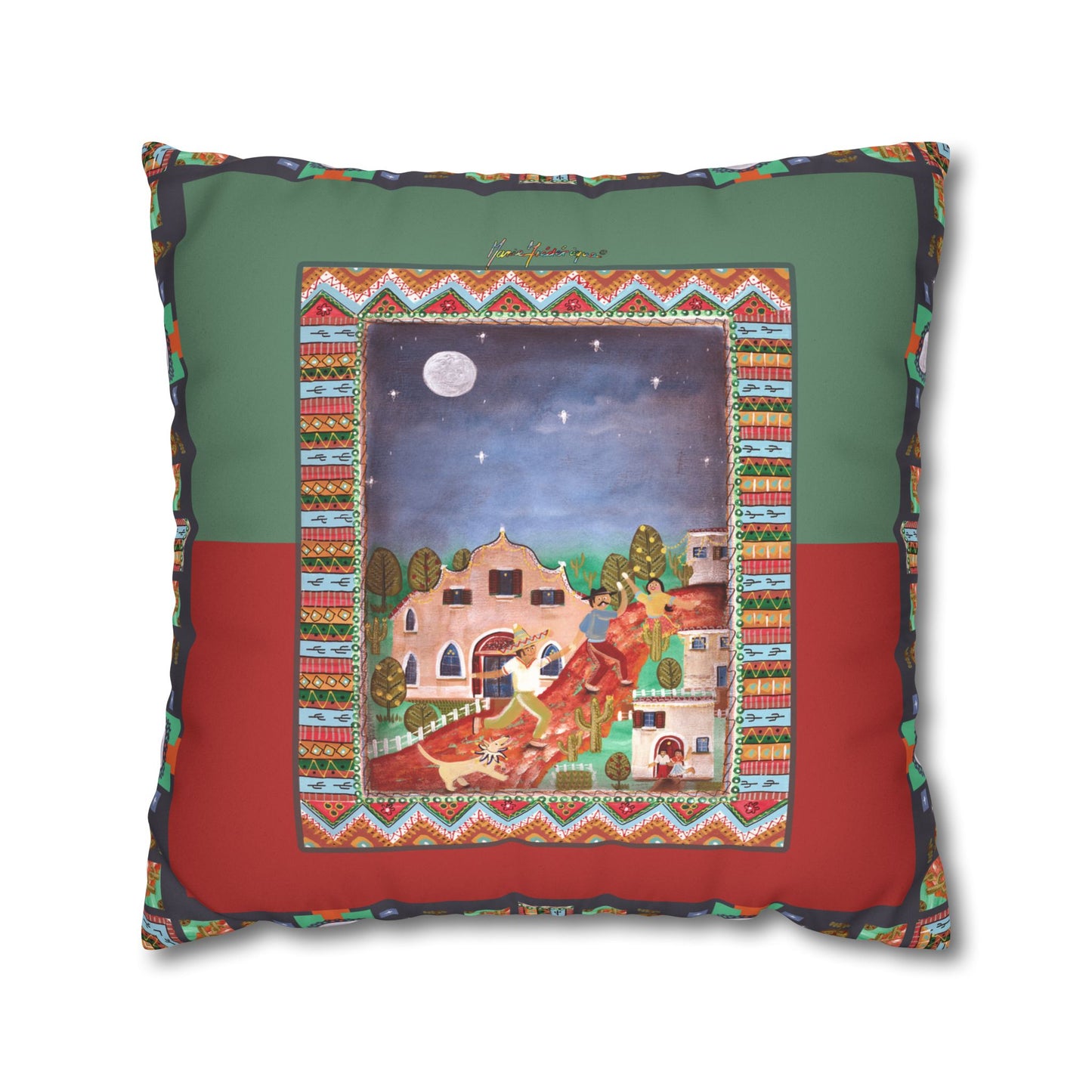 Fiesta Nightscape Faux Suede Pillowcase by artist Marie Frederique