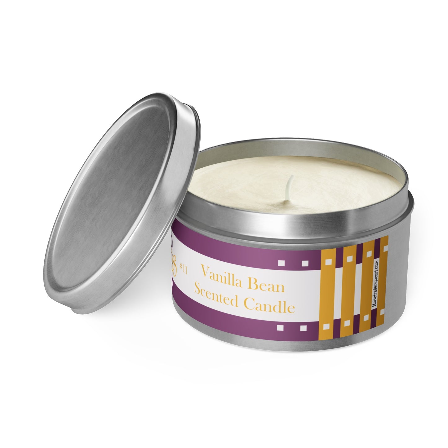 CTS #11 Candle Collection "Vanilla Bean" Scented Coconut Soy Wax Candle in a metal tin. 4 oz or 8 oz, 3 tin colors silver, black or gold