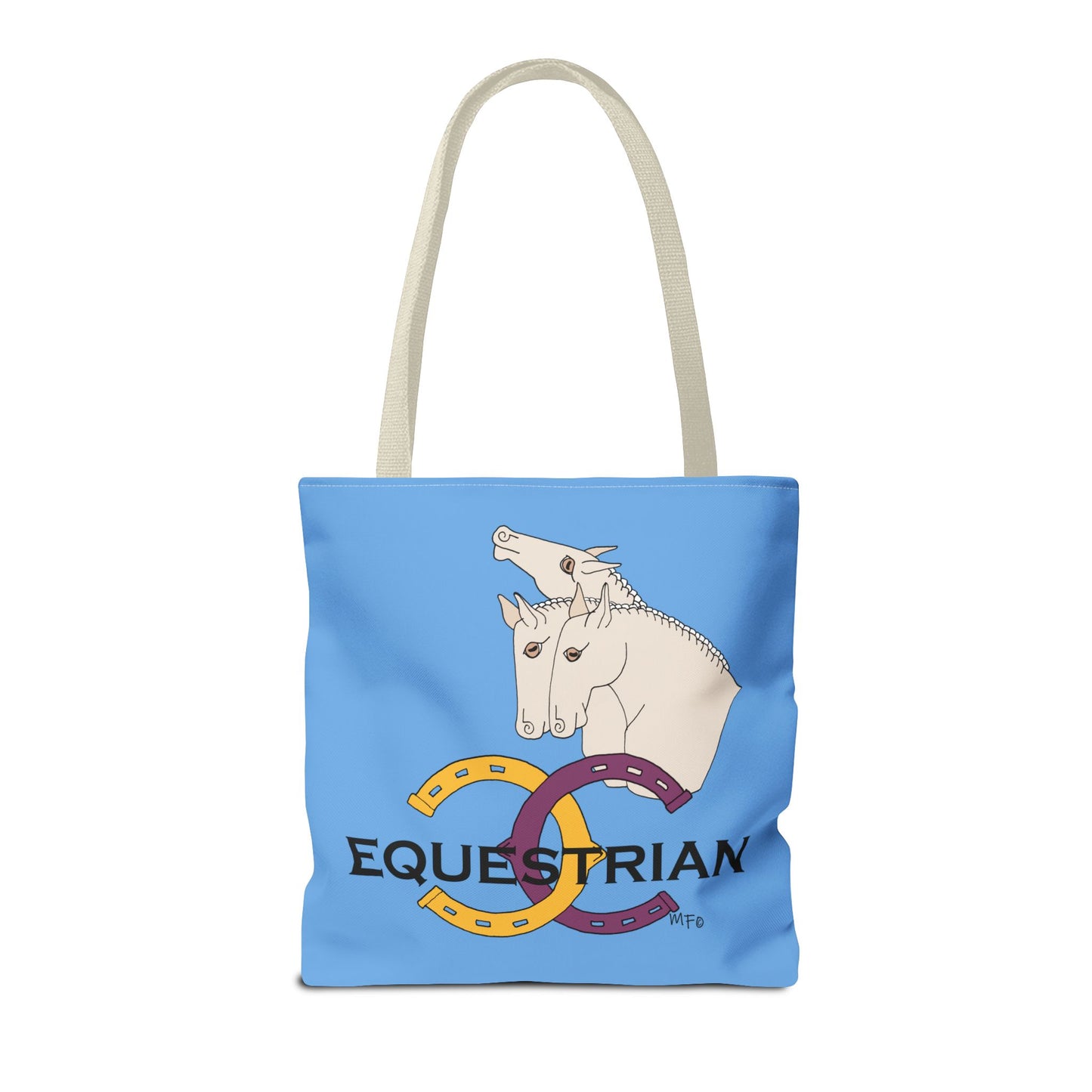 EQUESTRIAN CTS, Light Blue Tote Bag in 3 sizes and black or beige handles by artist Marie Frederique