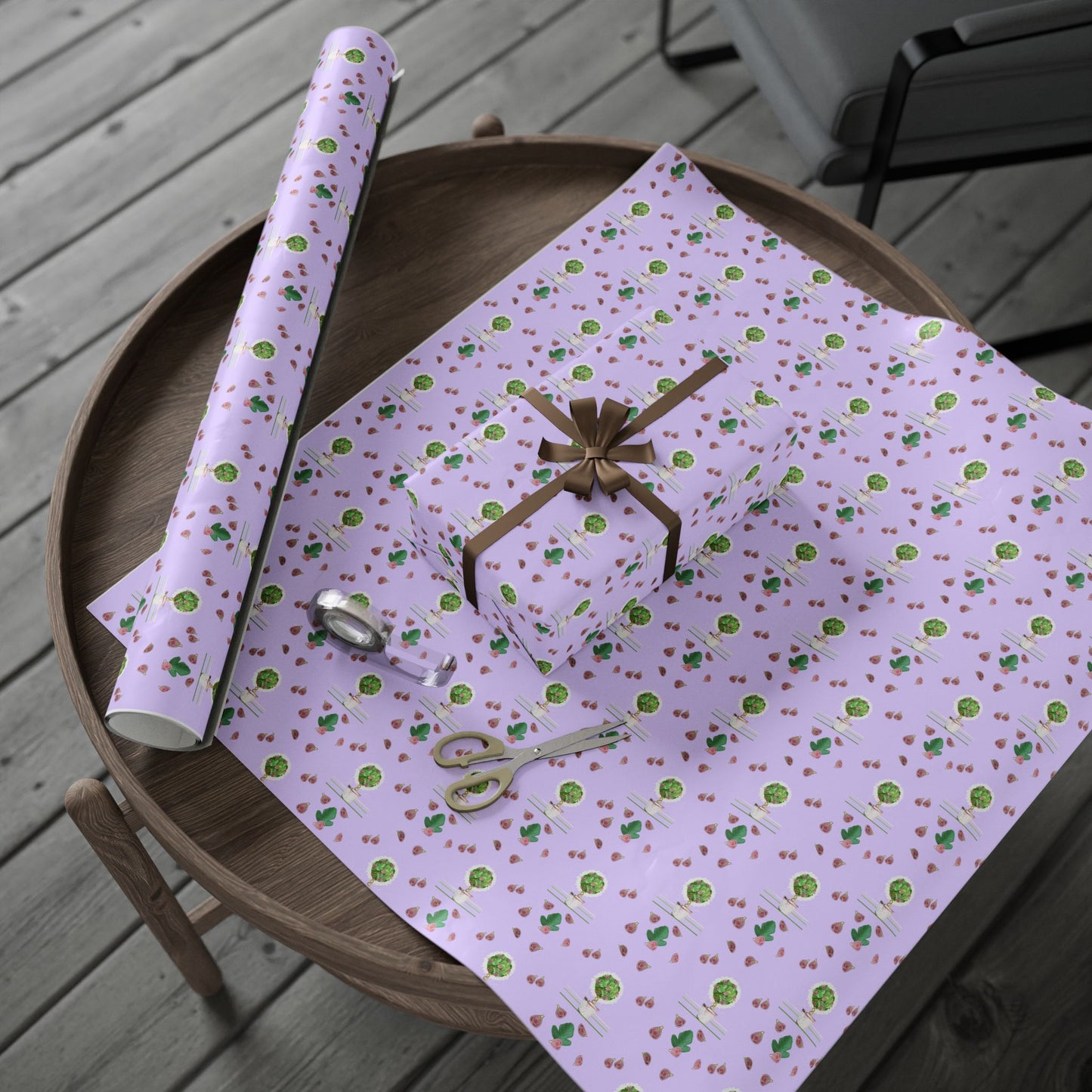 Wrapping Paper Roll — Pastel Fig Topiary Pattern (Lavender) by artist Marie Frederique