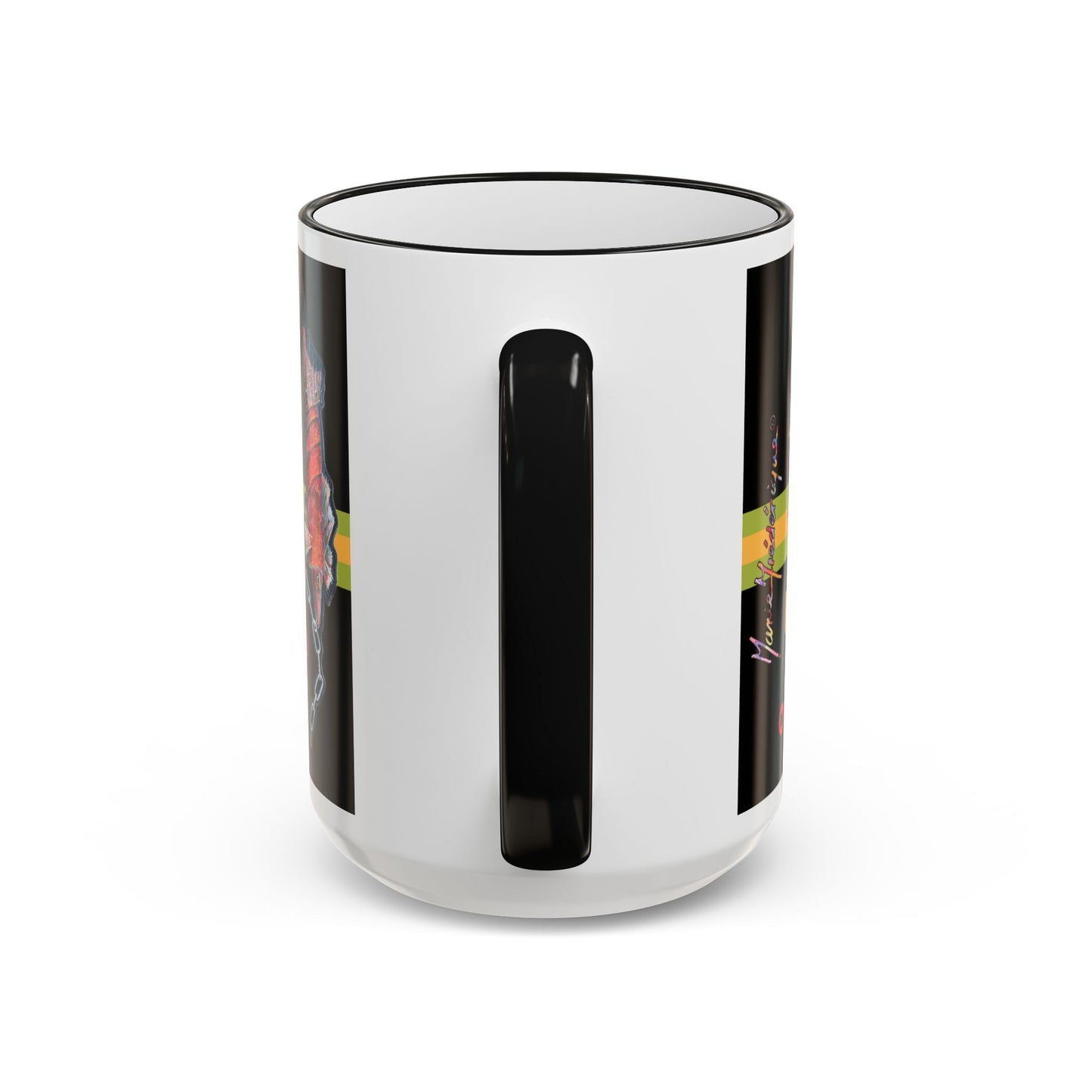 Abstract Neon Fish Pattern Mug — Accent Rim & Handle Ceramic Coffee Cup (11oz/15oz) by artist Marie Frederique