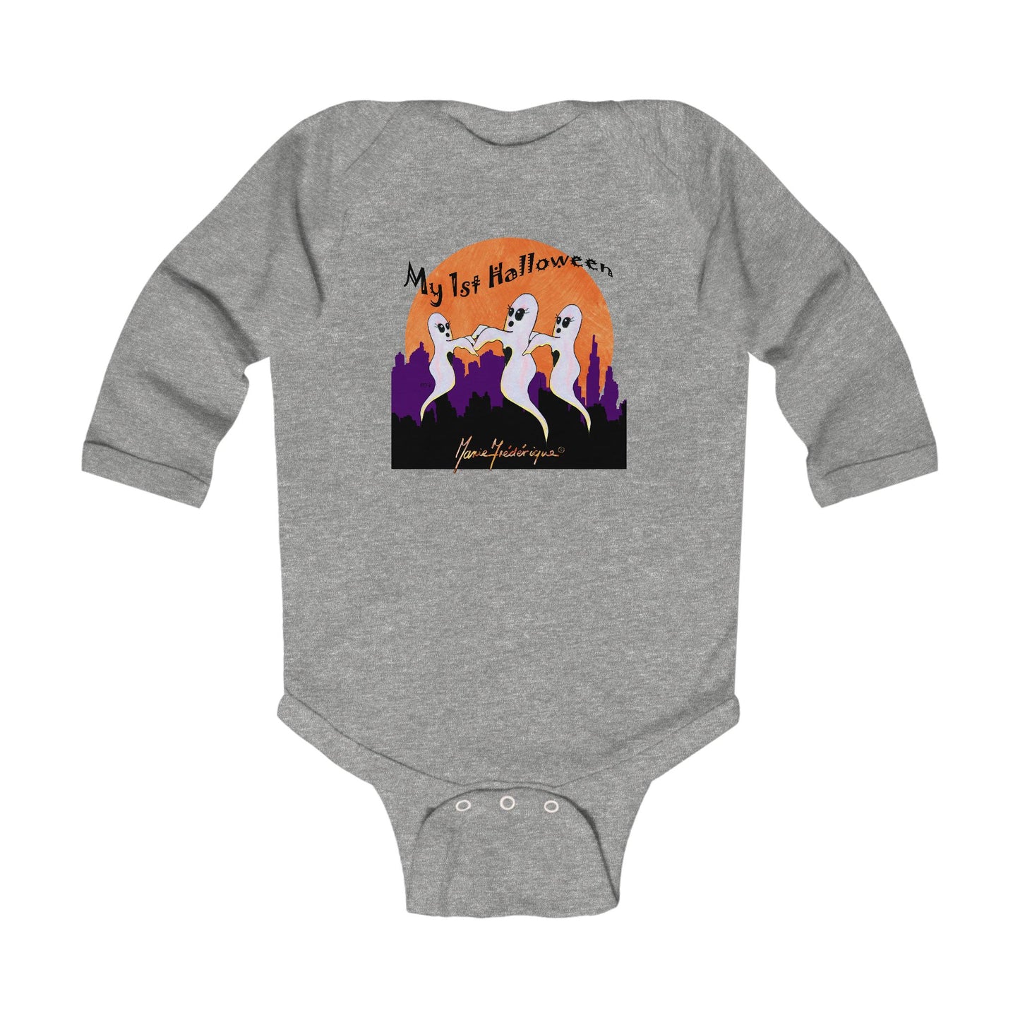 My 1st Halloween, Infant Long Sleeve Bodysuit by artist Marie Frederique