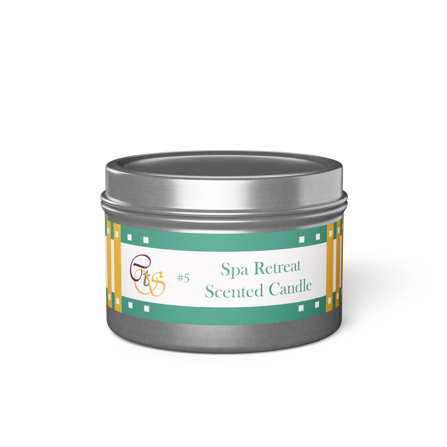 CTS #5 Candle Collection "Spa Retreat" Scented Coconut Soy Wax Candle in a metal tin. 4 oz or 8 oz, 3 tin colors silver, black or gold