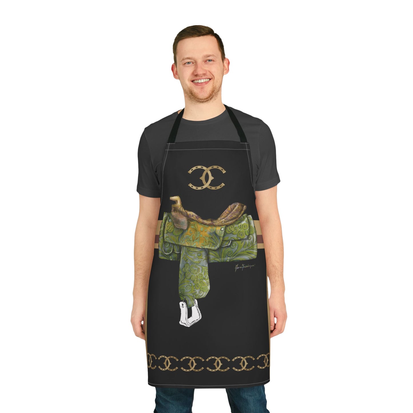 Leather Saddle Apron – Equestrian Saddle Graphic Kitchen & BBQ Apron by artist Marie Frederique
