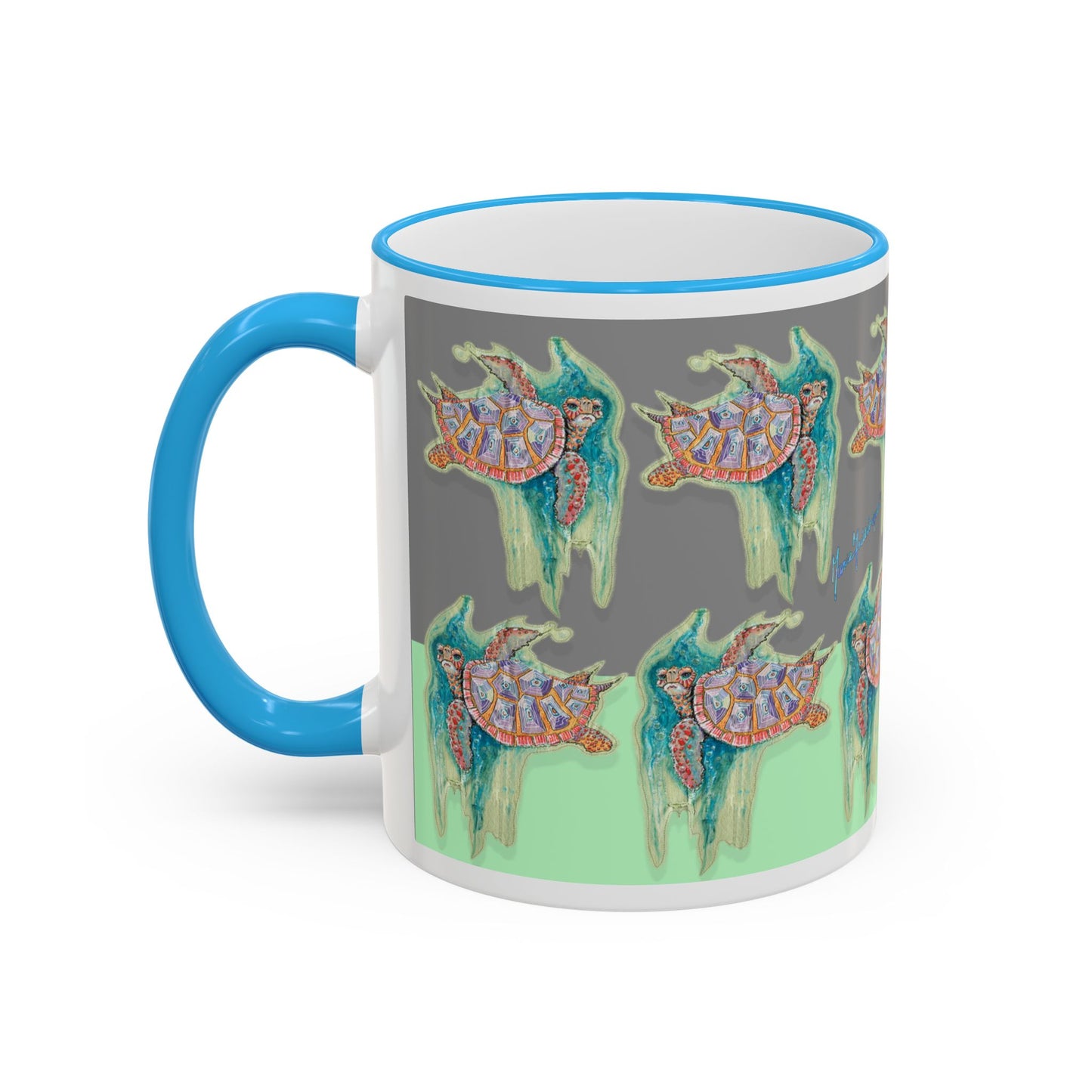 Turtle Mug — Artful Ocean Ceramic Accent Rim & Handle (11oz/15oz) by artist Marie Frederique