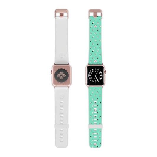 Apple, Aqua CTS signature design repeat pattern Watch Band for Apple Watch (Loop ring is white) by artist Marie Frederique in Pink, Silver or Black