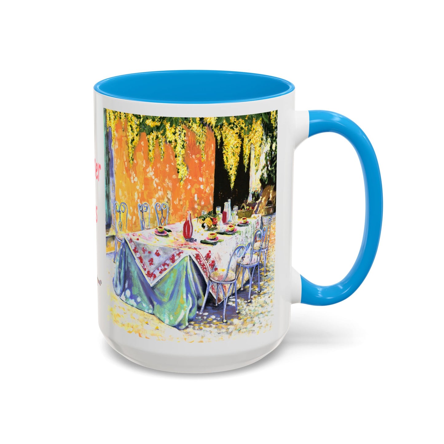 Summer Vibes, Summer pation lunch table - Colorful Mug by artist Marie Frederique