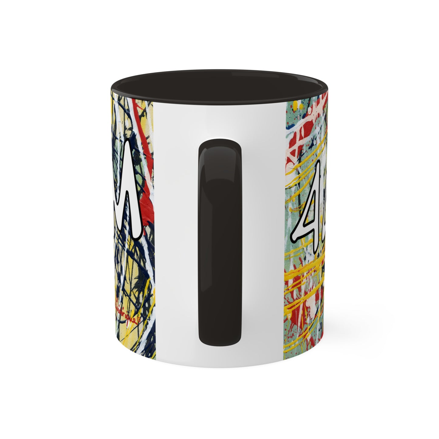 OM/AUM Zen, Abstract expressionist Colorful Mug in 3 colors, Red, Black and Yellow 11oz By Artist Marie Frederique