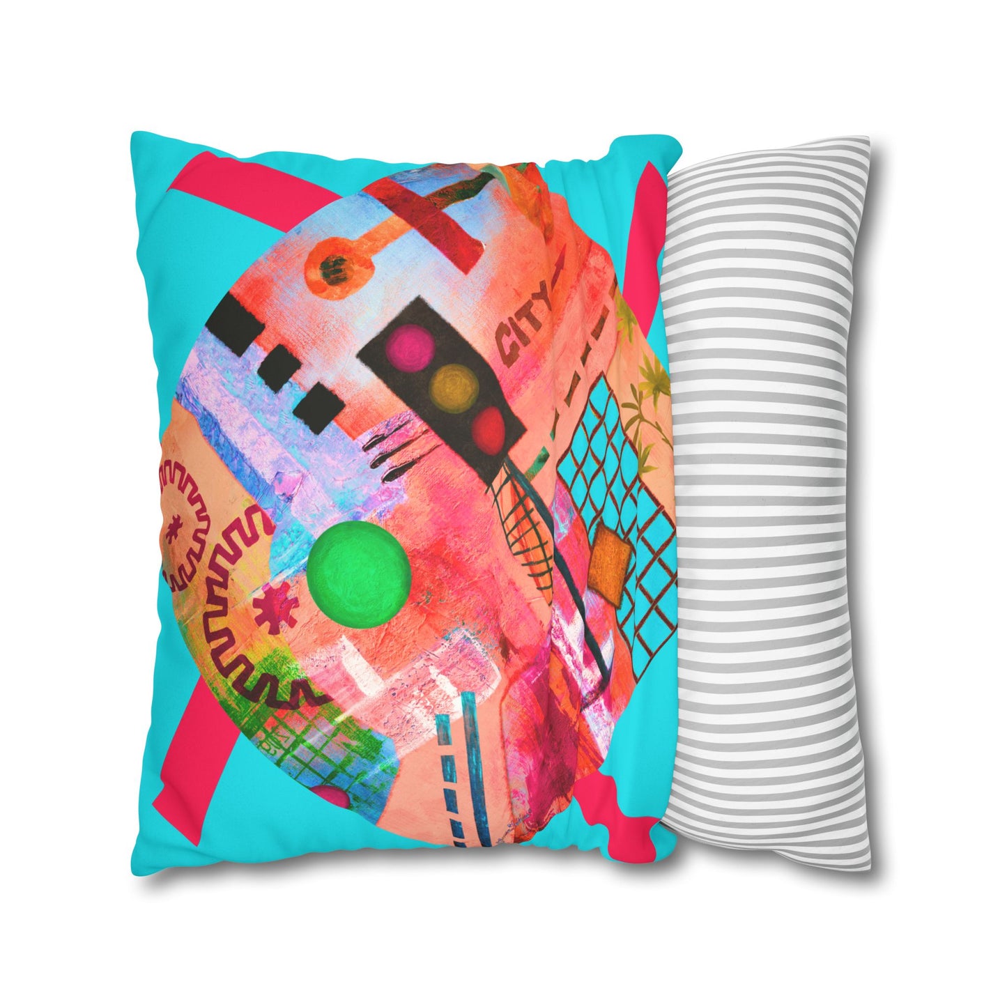 Urban City-Themed Faux Suede Pillowcase by artist Marie Frederique (Pillow not included)