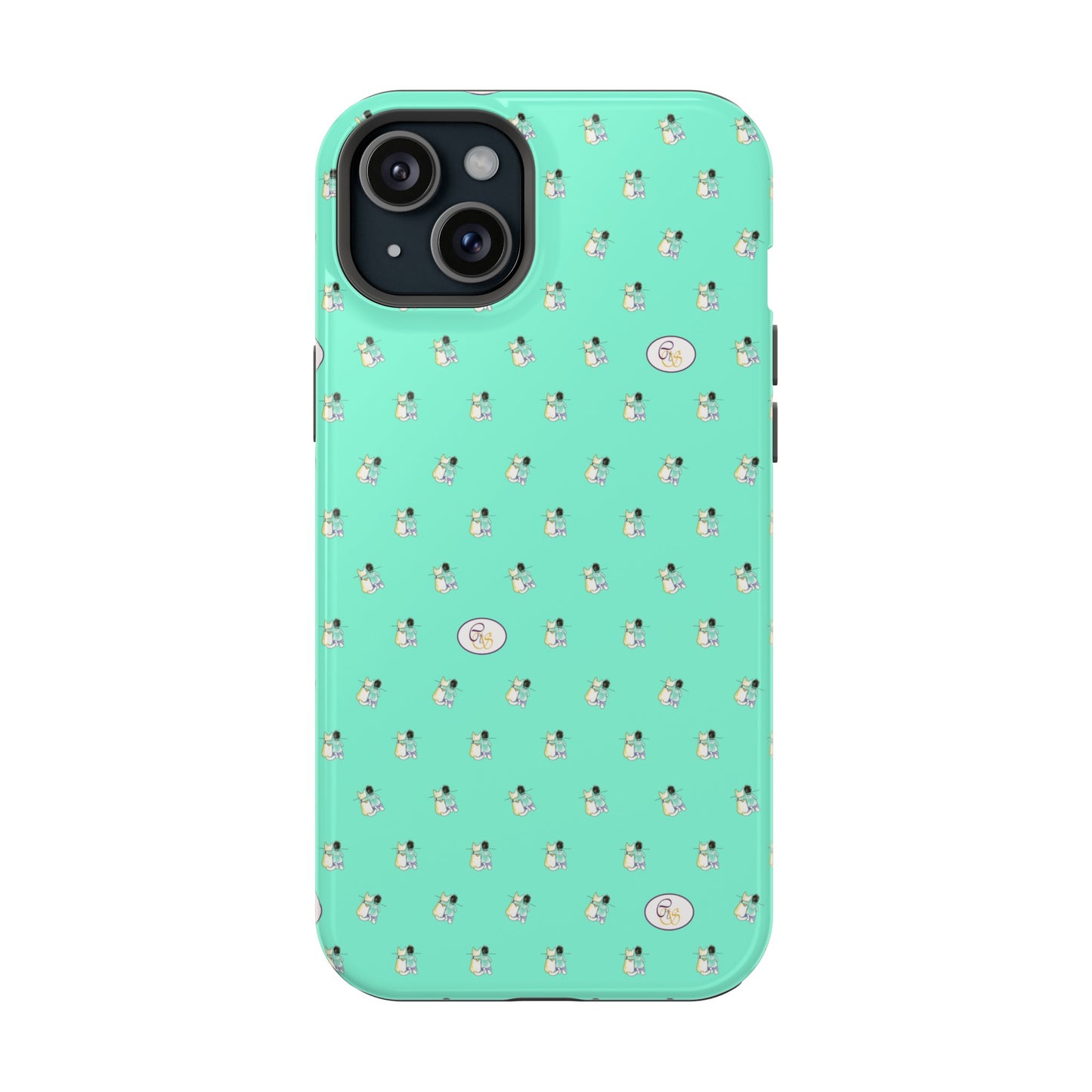 CTS Aqua - repeat pattern boy and dog, Impact-Resistant Phone Cases by artist Marie Frederique