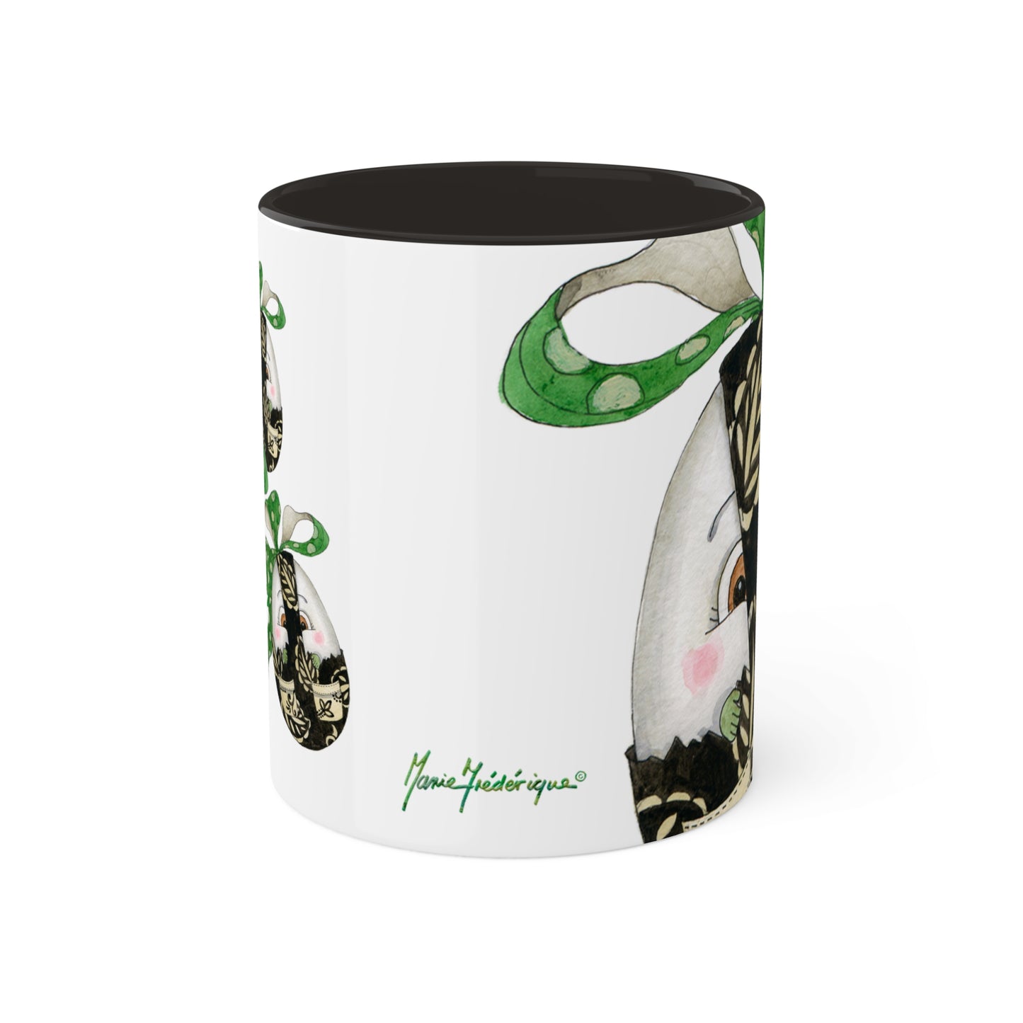 Whimsical Egg Wrap 4 "Yum Yum", Colorful Mug in black, red or light green, 11oz by Artist Marie Frederique