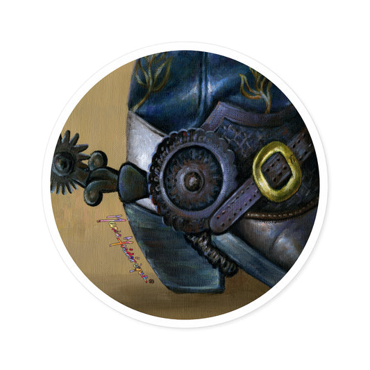 Cowboy boot and spur by Artist Marie Frederique, Round Stickers, Indoor\Outdoor