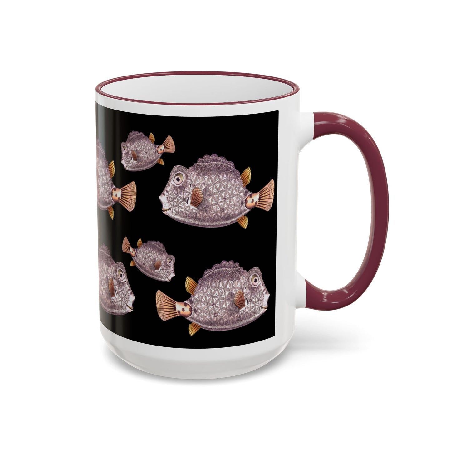 Box Fish Pattern Accent Rim Mug (11oz/15oz) by artist Marie Frederique